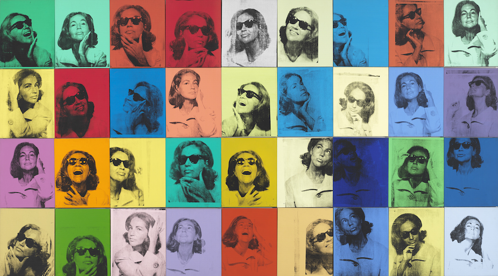Andy Warhol, Ethel Scull 36 Times, 1963. Silkscreen ink and acrylic on linen, thirty-six panels, 80 × 144 in. overall. Whitney Museum of American Art, New York; jointly owned by the Whitney Museum of American Art and The Metropolitan Museum of Art; gift of Ethel Redner Scull. © The Andy Warhol Foundation for the Visual Arts, Inc. / Artists Rights Society (ARS) New York.